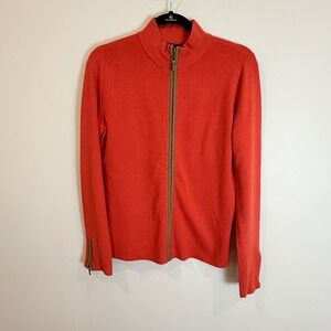 J McLaughlin Orange Mock Neck Zip Up Sweater Jacket Size S Cotton Modal Blend